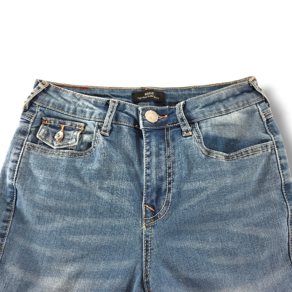 True Religion Halle High Rise Super Skinny Raw Hem Flap Pocket Blue Jeans 25 - Picture 5 of 11